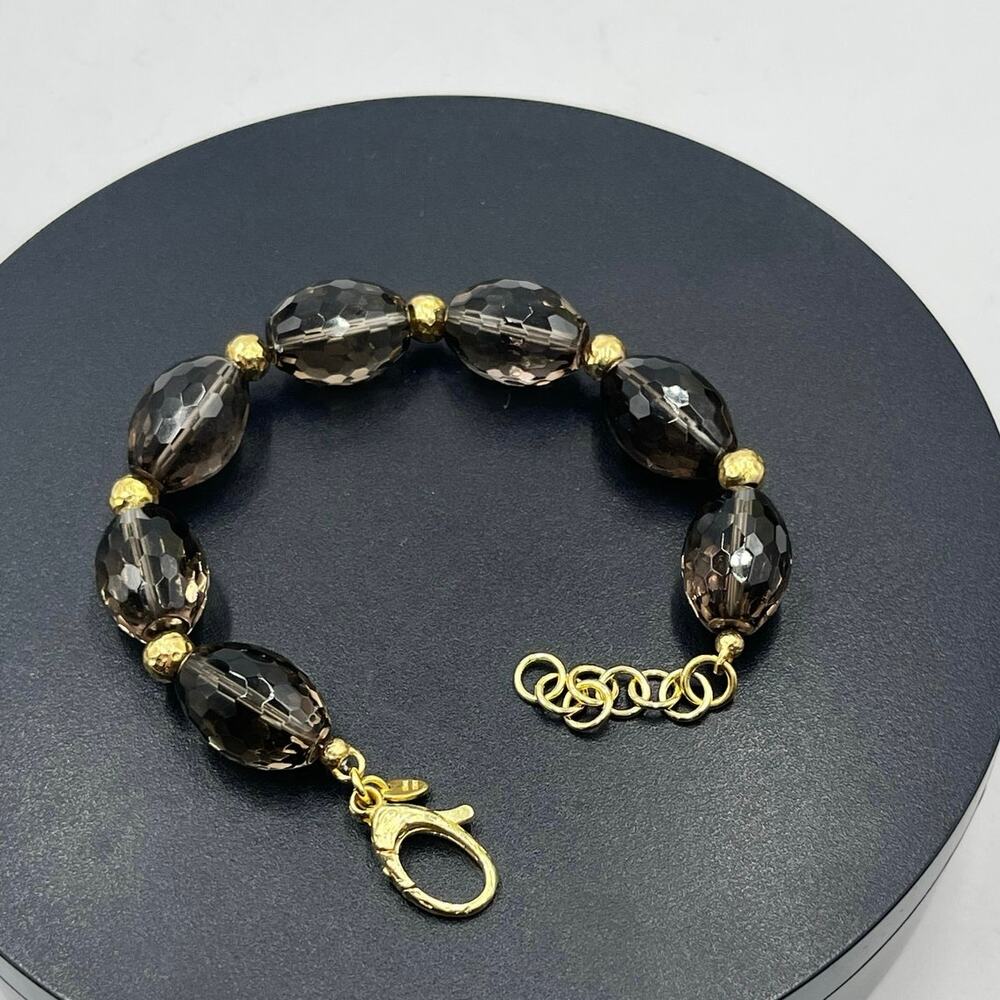 Bellezza Bellissimo Bronzo Faceted‎ Smoky Quartz Gemstone Gold Plated Bracelet